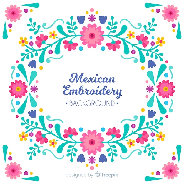 Vecteur gratuit fond floral de broderie mexicaine