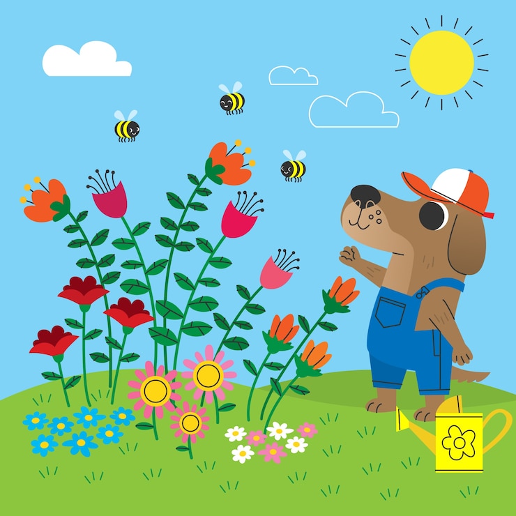 Vecteur gratuit fond floral avec un chien mignon