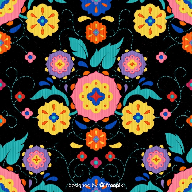 Vecteur gratuit fond floral mexicain de broderie colorée