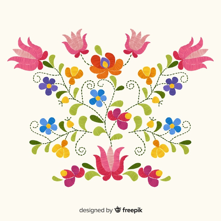 Vecteur gratuit fond floral mexicain de broderie