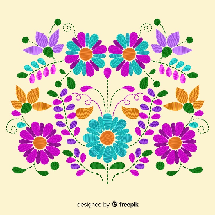Vecteur gratuit fond floral mexicain de broderie