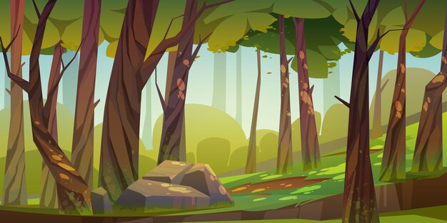 Fond de forêt de dessin animé, paysage de parc naturel