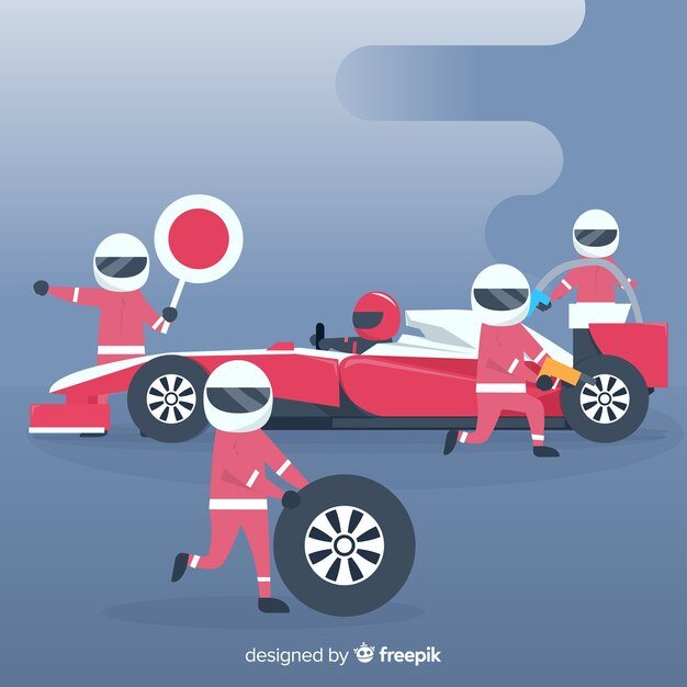 Fond de Formule 1 avec des travailleurs de pit stop