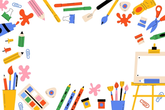 Fond de fournitures d'art dessinés à la main