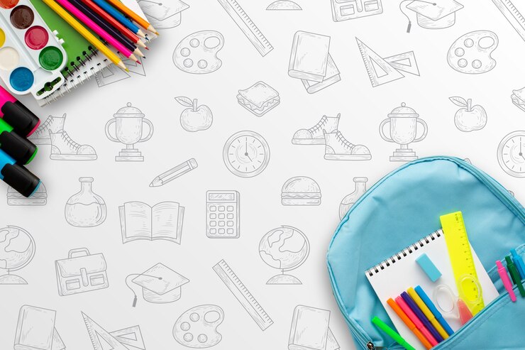 Vecteur gratuit fond de fournitures scolaires dessinés à la main