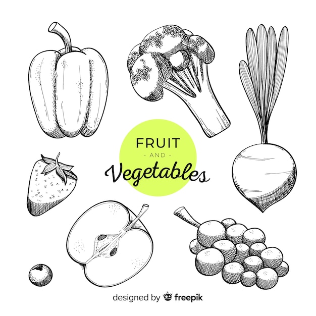 Vecteur gratuit fond de fruits et légumes dessinés à la main