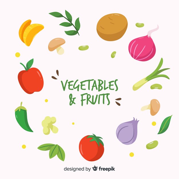 Fond de fruits et légumes dessinés à la main