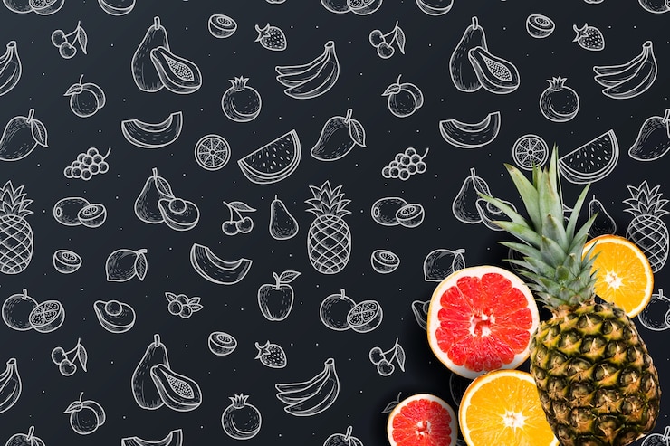 Vecteur gratuit fond de fruits et légumes dessinés à la main