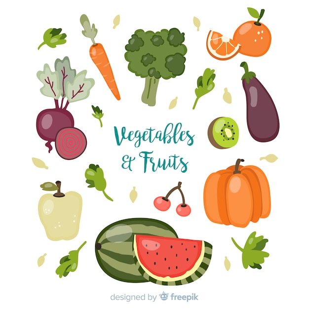 Vecteur gratuit fond de fruits et légumes frais dessinés à la main