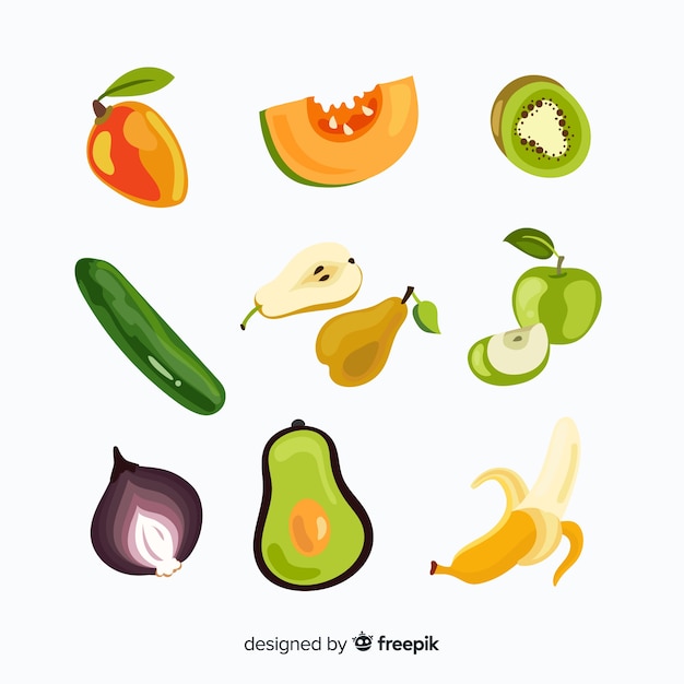 Fond De Fruits Et Légumes Frais Dessinés à La Main