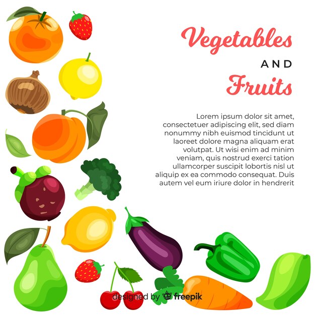 Fond de fruits et légumes frais dessinés à la main