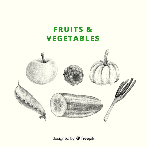 Vecteur gratuit fond de fruits et légumes incolores dessinés à la main