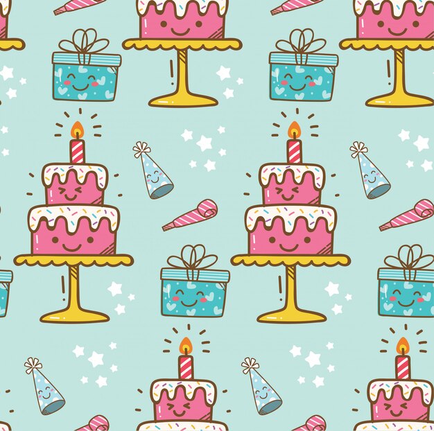 Fond De Gateau D Anniversaire Kawaii Vecteur Premium