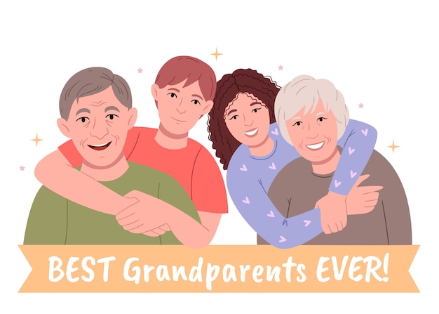 Vecteur gratuit fond de grands-parents et enfants design plat