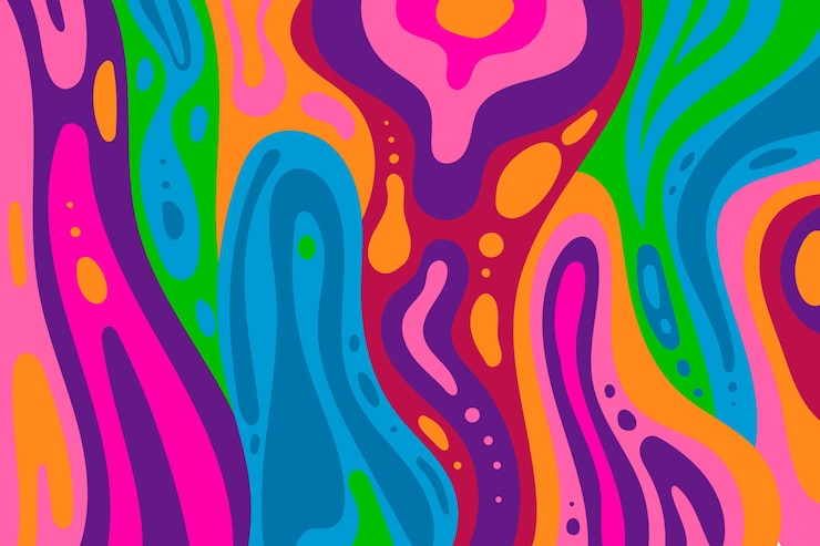 Vecteur gratuit fond groovy multicolore ondulé dessiné à la main