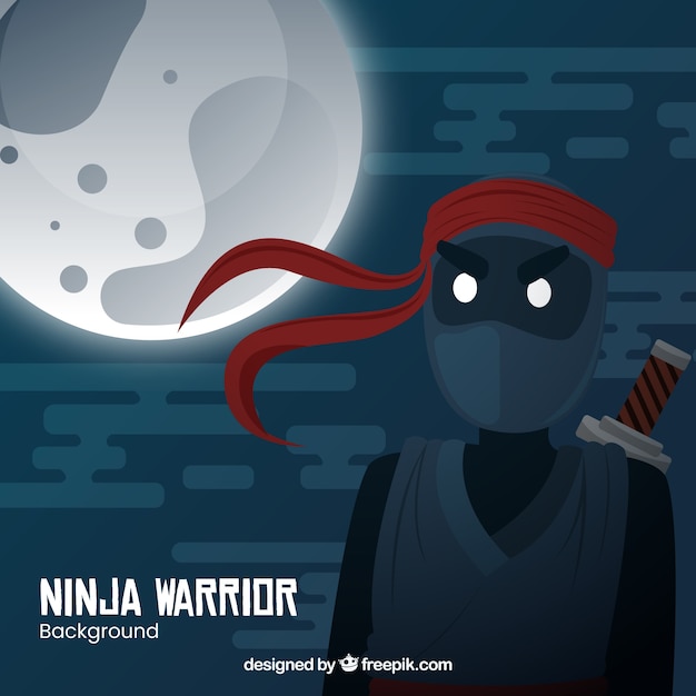 Vecteur gratuit fond de guerrier ninja traditionnel avec un design plat