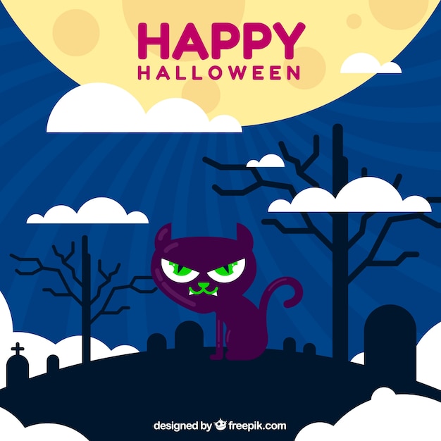 Vecteur gratuit fond d'halloween avec chat noir