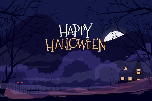 Vecteur gratuit fond d'halloween design plat avec paysage