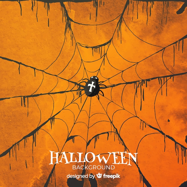 Fond D'halloween Avec Toile D'araignée à L'aquarelle