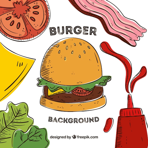 Vecteur gratuit fond de hamburger avec des ingrédients savoureux