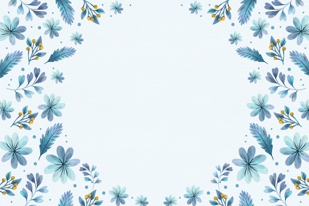 Fond d'hiver aquarelle avec des fleurs bleues