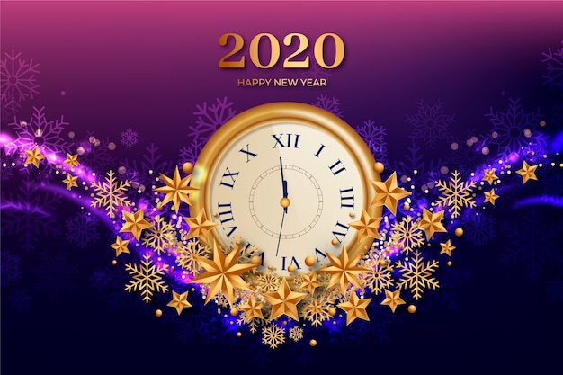 Vecteur gratuit fond d'horloge réaliste nouvel an 2020
