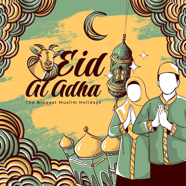 Fond D'illustration Eid Aladha Dessiné à La Main