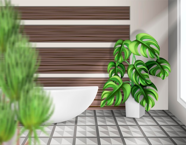Vecteur gratuit fond intérieur de plantes d'intérieur avec illustration vectorielle réaliste de variété botanique
