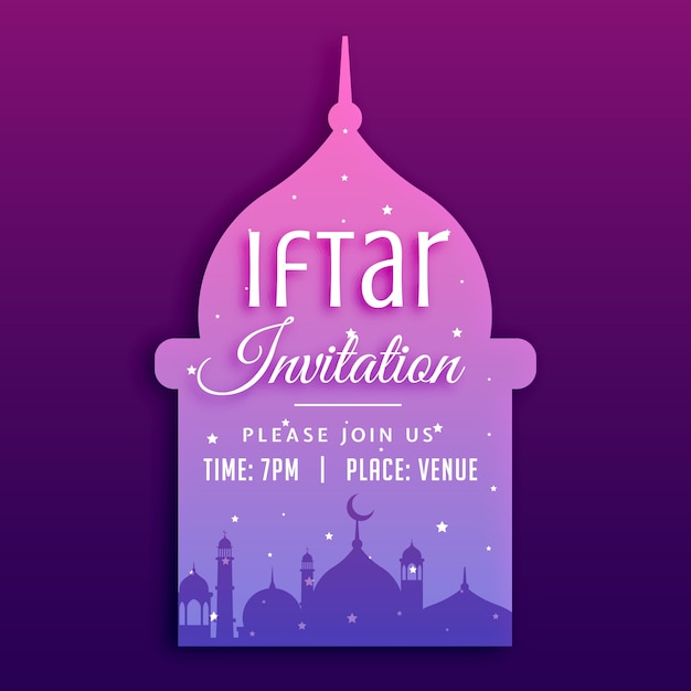 Fond D'invitation De Fête D'iftar Avec Silhouette De Mosquée