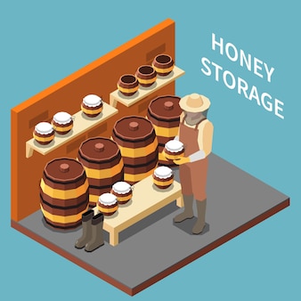 Fond isométrique de stockage de miel