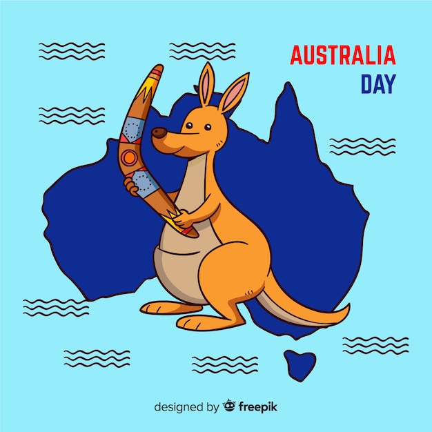 Vecteur gratuit fond de jour australie créative avec kangourou