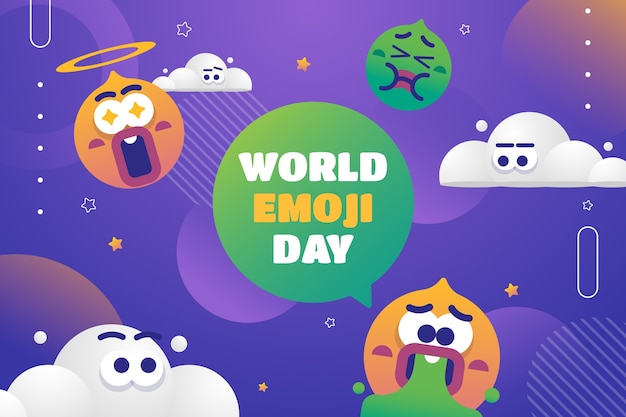 Vecteur gratuit fond de jour emoji monde dégradé avec des émoticônes