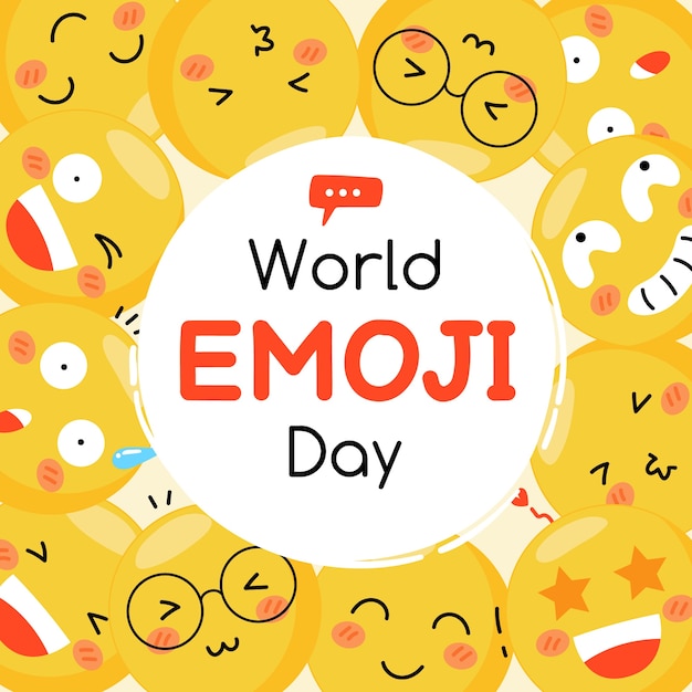 Vecteur gratuit fond de jour emoji monde dessiné à la main avec des émoticônes