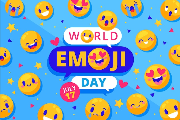 Vecteur gratuit fond de jour emoji monde plat avec des émoticônes