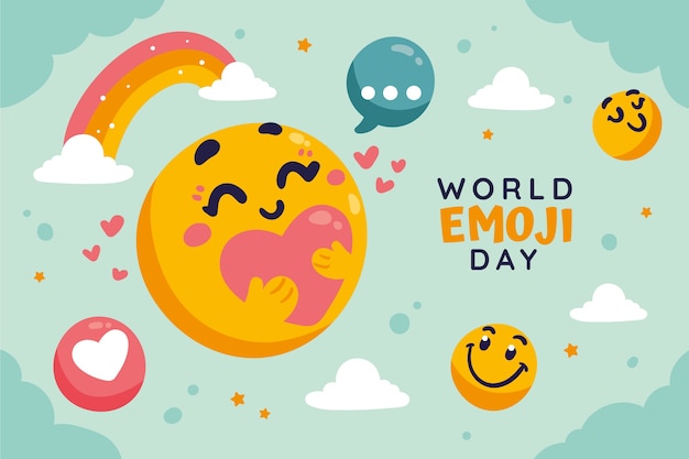 Fond De Jour Emoji Monde Plat Avec Des émoticônes