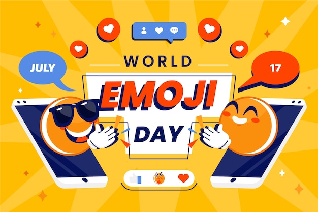 Vecteur gratuit fond de jour emoji monde plat avec des émoticônes