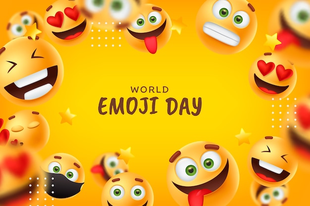 Vecteur gratuit fond de jour emoji monde réaliste avec des émoticônes