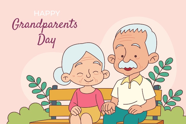 Vecteur gratuit fond de jour des grands-parents dessinés à la main avec un couple de personnes âgées