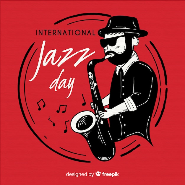 Vecteur gratuit fond de jour de jazz international dessiné à la main