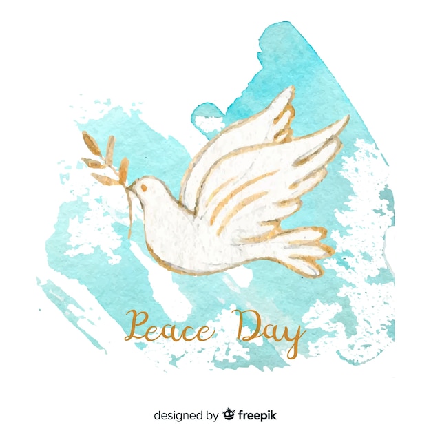 Fond de jour de paix avec colombe blanche peinte à la main