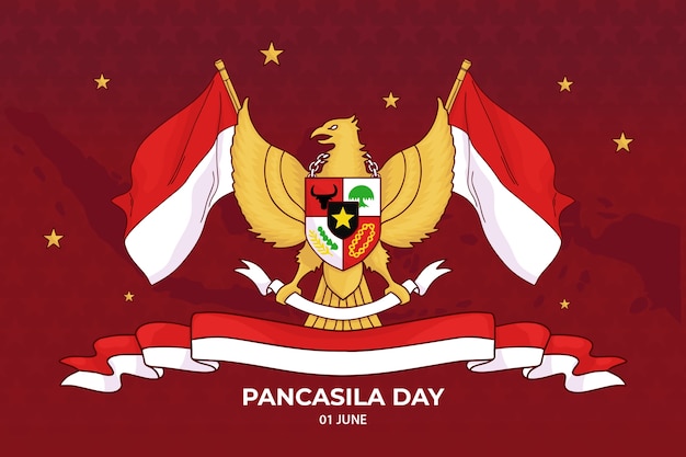 Vecteur gratuit fond de jour pancasila dessiné à la main