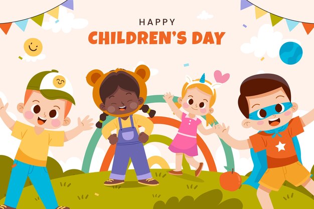 Fond de journée des enfants du monde plat