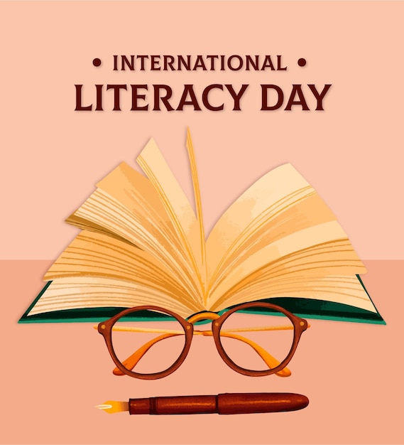 Fond de journée internationale de l'alphabétisation dessiné à la main