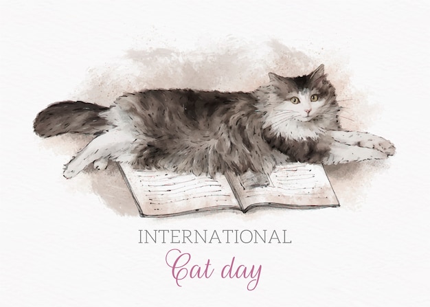 Fond de journée internationale du chat aquarelle