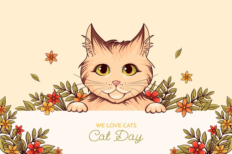 Vecteur gratuit fond de journée internationale du chat dessiné à la main