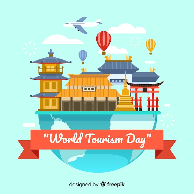 Fond De La Journée Mondiale Du Tourisme Avec Points De Repère Et Transport