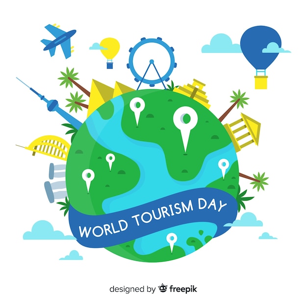 Fond de la journée mondiale du tourisme avec points de repère et transport