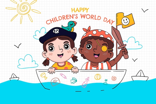 Vecteur gratuit fond de la journée mondiale des enfants dessinés à la main