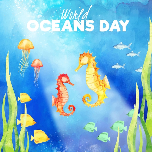Fond de la journée mondiale des océans aquarelle