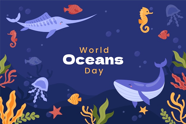 Vecteur gratuit fond de journée mondiale des océans dessiné à la main